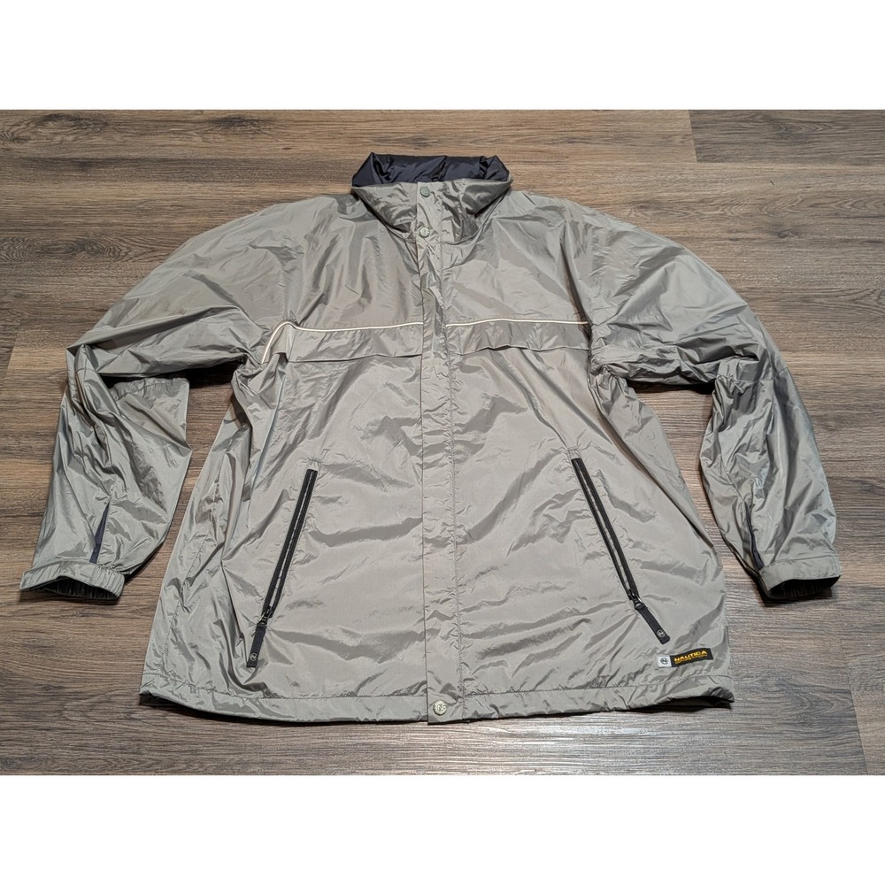 Nautica Competition Jacket Mens XL Gray Nylon Water Resistant Windbreaker Casual